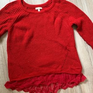 GB red sweater with lace bottom